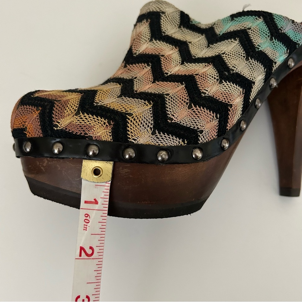 Missoni Crochet-knit Multicolor Round Toe Chevron Print Wood Clog EU 40 US 10 - Picture 2 of 12